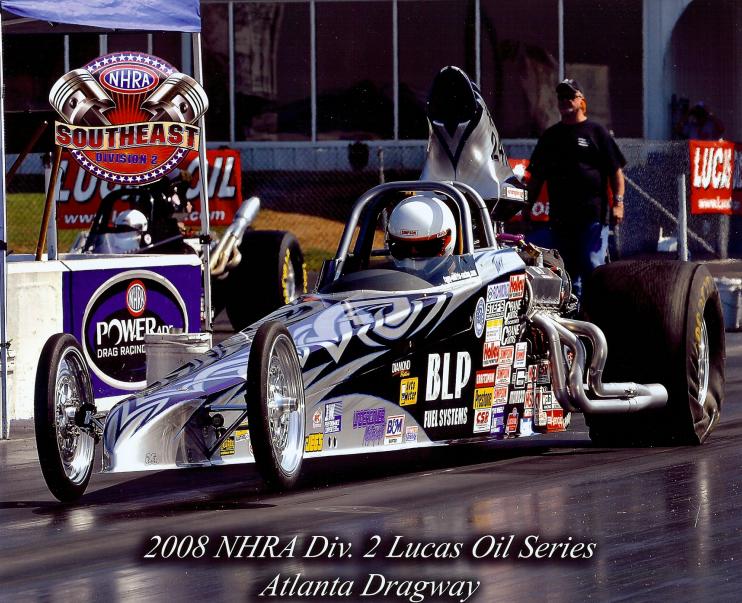 October 2008 Atlanta Div2 event, Tony went out in round two when the motor broke with a crack cylinder sidelining the dragster for the 2009 season.
